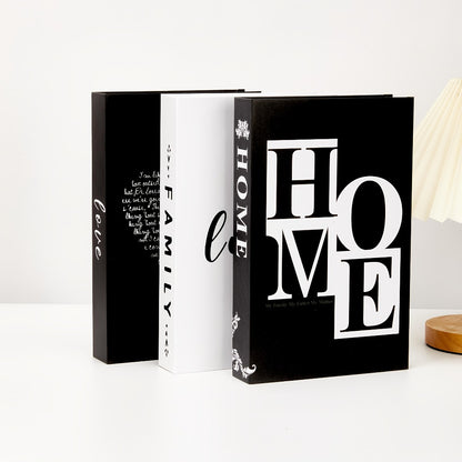 Decorative Book Set 3pcs Fake Books with HOME FAMILY LOVE Design - Elegant Black Minimalist Faux Books for Shelf Decor Living Room Coffee Table Home Soft Decoration Modern Interior