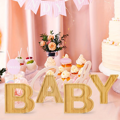 Baby Shower Charcuterie Board Set – 4-Piece BABY Letter Shaped Wooden Serving Tray, Bamboo Snack Platter for Gender Reveal, Birthday Party, Cake & Cookie Display