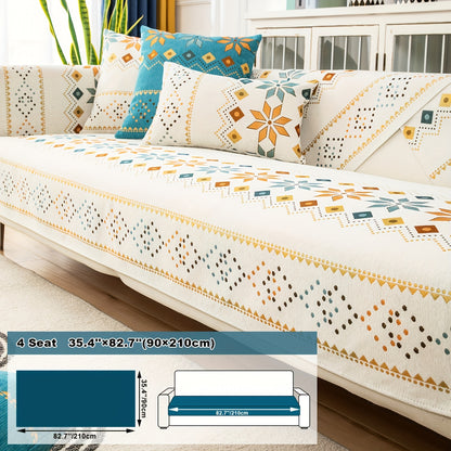 Boho Chenille Sofa Cover Non-Slip Jacquard Woven Couch Slipcover Pet Friendly Machine Washable 2 3 4 Seat Backrest Grey White Orange Bohemian Style