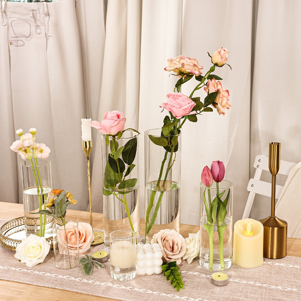 Clear Glass Cylinder Candle Holder Vases 12/24/36/48 Pcs | 4 6 8 10 Inch Tall Hurricane Floating Candle Vase | Wedding Centerpiece Table Decor | Party Home Shelf Decoration Glass Vase Bulk Set