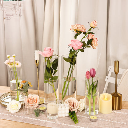 Clear Glass Cylinder Candle Holder Vases 12/24/36/48 Pcs | 4 6 8 10 Inch Tall Hurricane Floating Candle Vase | Wedding Centerpiece Table Decor | Party Home Shelf Decoration Glass Vase Bulk Set