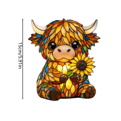 Highland Cow Desk Lamp USB Powered Cute Cow Night Light Handcrafted Sunflower Design Bedroom Living Room Decor Unique Gift for Friends Family Kids