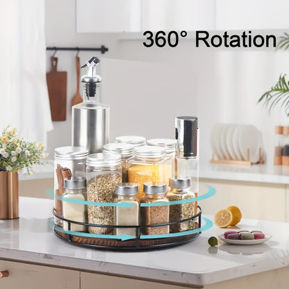 12" Wooden Rotating Storage Rack Turntable Organizer Kitchen Pantry Countertop Cabinet
