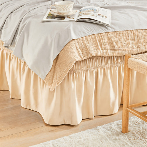 Bed Skirt with Adjustable Elastic Belt - Ruffle Microfiber Dust Ruffle 15 Inch Drop, Hotel Quality, Fade Resistant, Machine Washable, Easy Wrap Fit