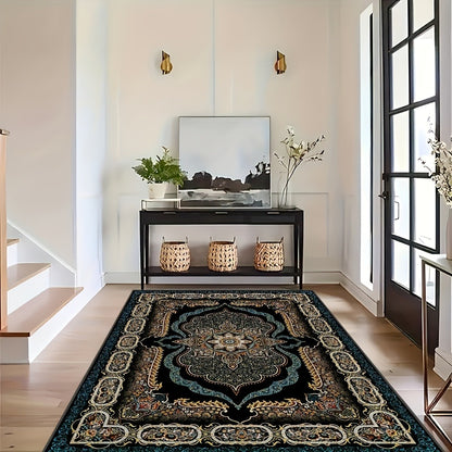Bohemian Floral Area Rug Non-Slip Backing Machine Washable Velvet Floor Mat Shedding-Resistant 100% Polyester Soft Carpet for Living Room Bedroom Kitchen Office Modern Decorative Rug