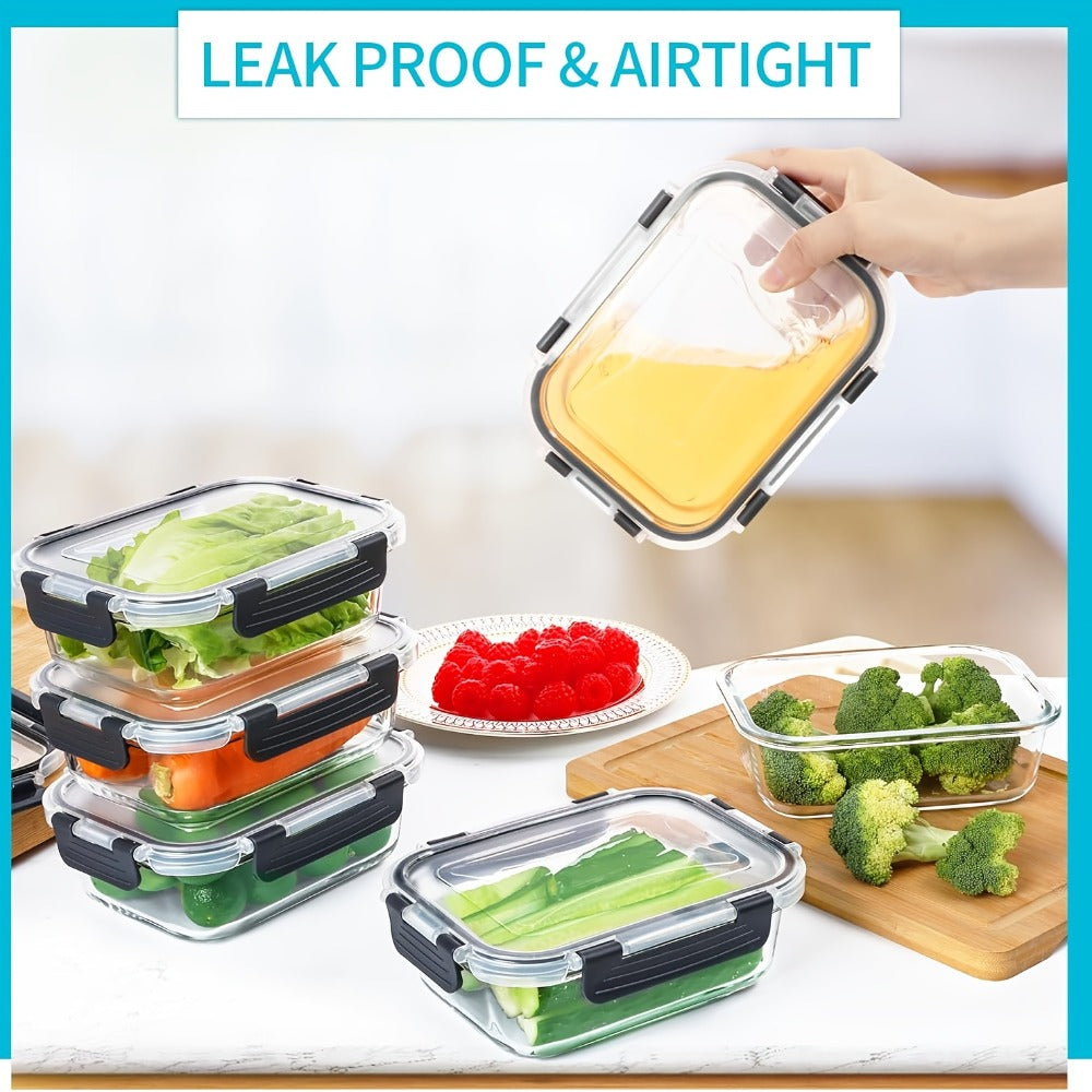 Glass Food Storage Containers with Lids 12pcs – Airtight Leak-Proof Meal Prep Bento Boxes Microwave Oven Freezer Dishwasher Safe