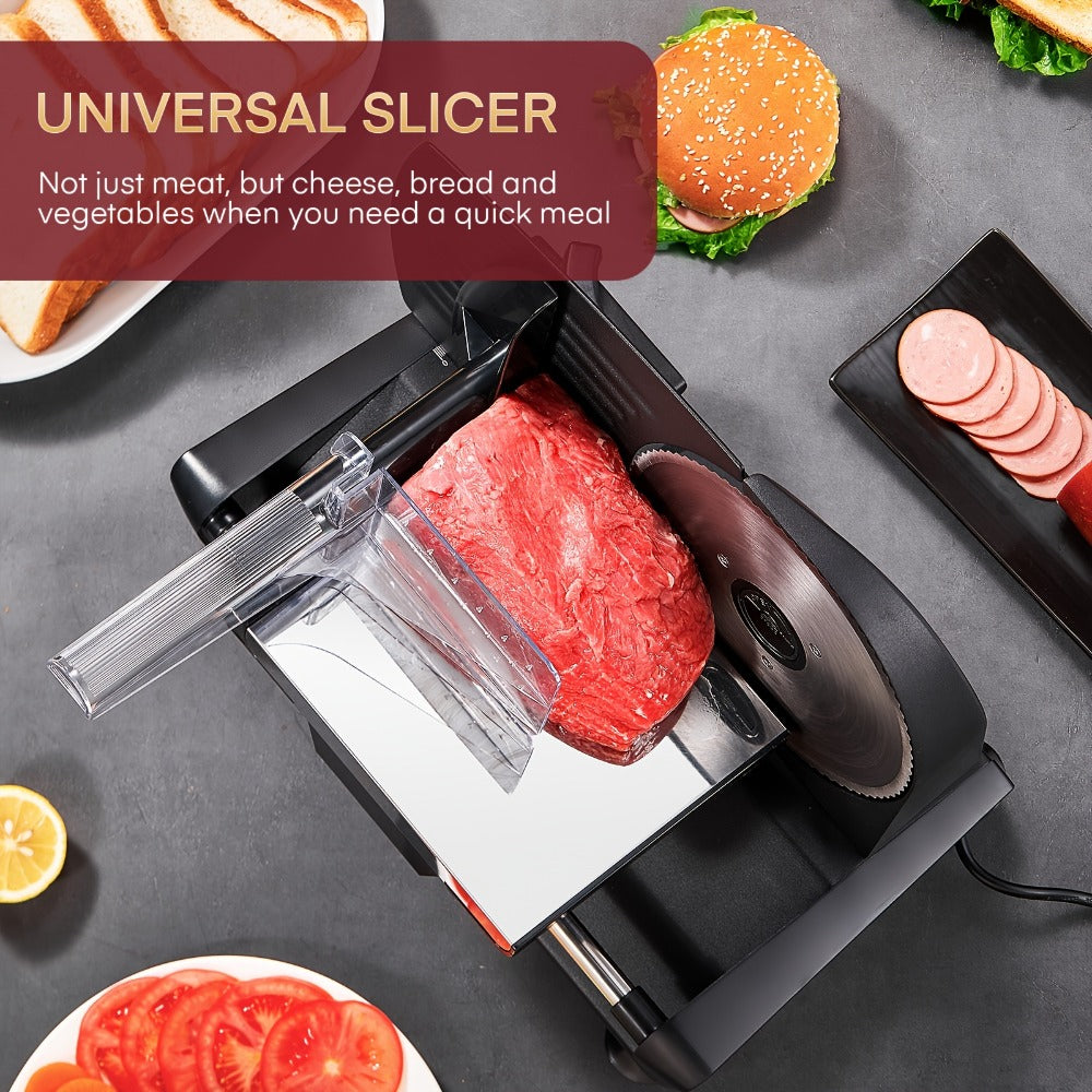 Electric Meat Slicer 200W Deli Food Slicer with Two 7.5" Removable Stainless Steel Blades 0-15mm Thickness Control Cut Meat Ham Bread Cheese Fruit for Home Use