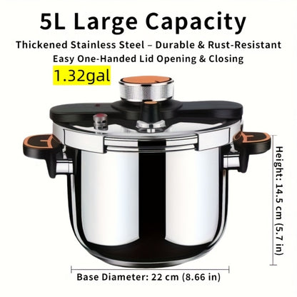 Pressure Cooker Stainless Steel with One-Twist Lock Lid – Heavy-Duty Induction & Gas Compatible Stew Pot in 1.32gal, 1.59gal & 2.11gal, Dishwasher Safe Family Soup Cooker for Daily Cooking