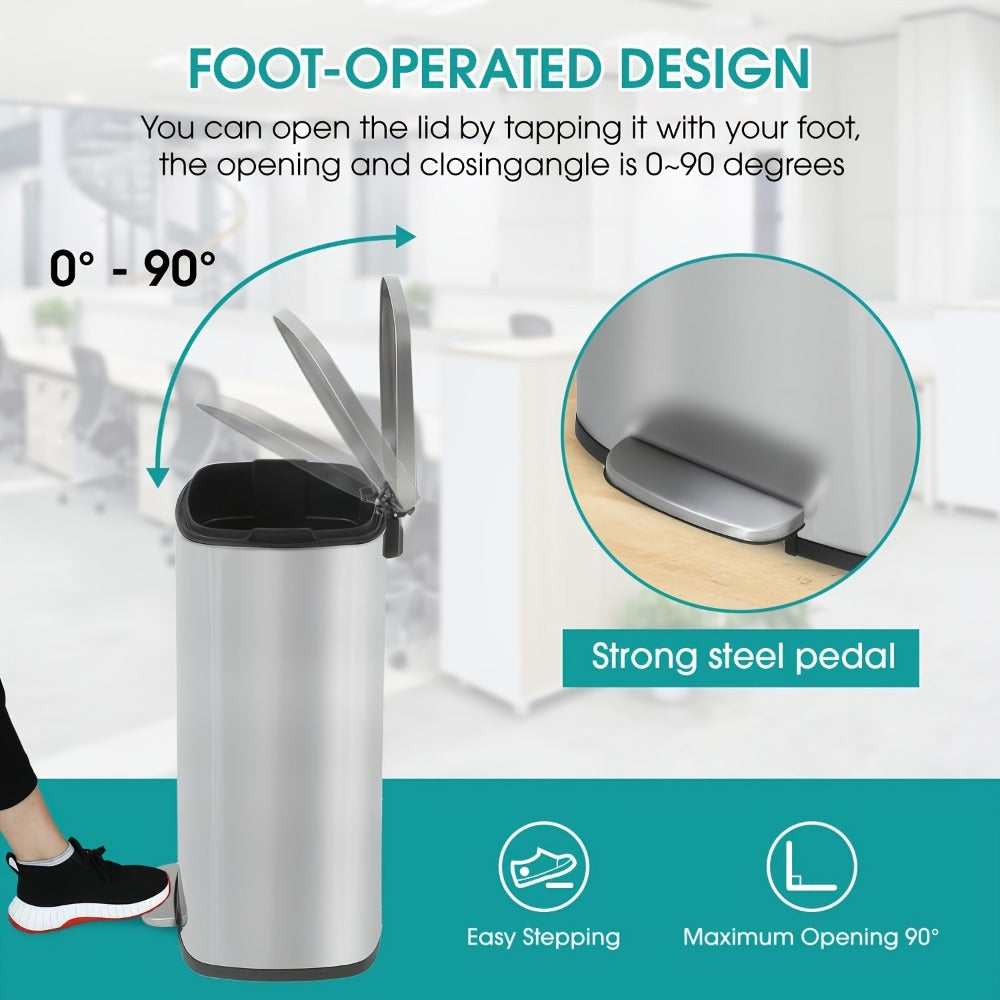 Stainless Steel Trash Can with Pedal & Removable Inner Bucket Fingerprint-Proof Kitchen Garbage Can with Hinged Lid – 5L / 30L / 50L / 13 Gallon for Kitchen, Home & Office