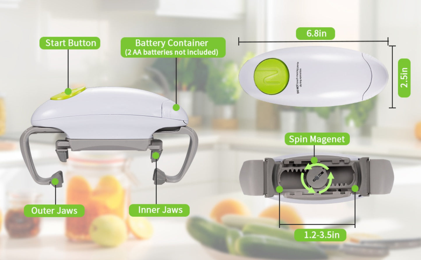 Electric Jar Opener One Touch Automatic – High Torque Battery Operated Jar Lid Opener for Seniors, Arthritis, Weak Hands, Women & Chefs | Hands-Free Kitchen Gadget Gift