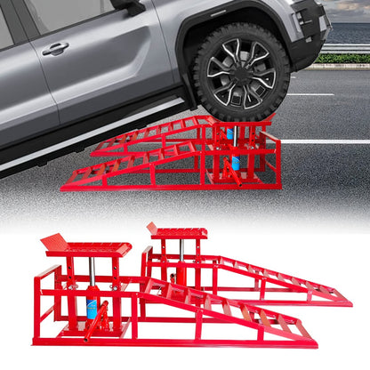 Hydraulic Car Ramps 2-Pack 5T 11050 Lbs High Lift Vehicle Wheel Ramps for Oil Change Tire Service with Supporting Crane Foot Pedal Portable DIY Auto Shop Truck SUV