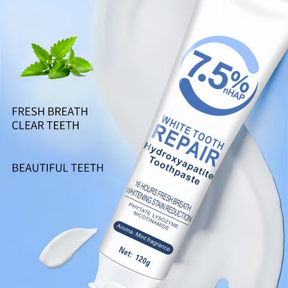 Hydroxyapatite Whitening Toothpaste 6 Pack - 7.5% Nano Deep Cleaning Gentle Non-Irritating Mint Fresh Breath Toothpaste for Sensitive Teeth, Daily Oral Care, Family & Travel Set