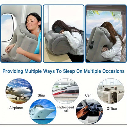 Inflatable Travel Pillow with Carrying Case – Ergonomic Neck & Head Support for Airplane, Car, Train, Office Nap & Camping, Compact Lightweight Flocking Fabric Pillow