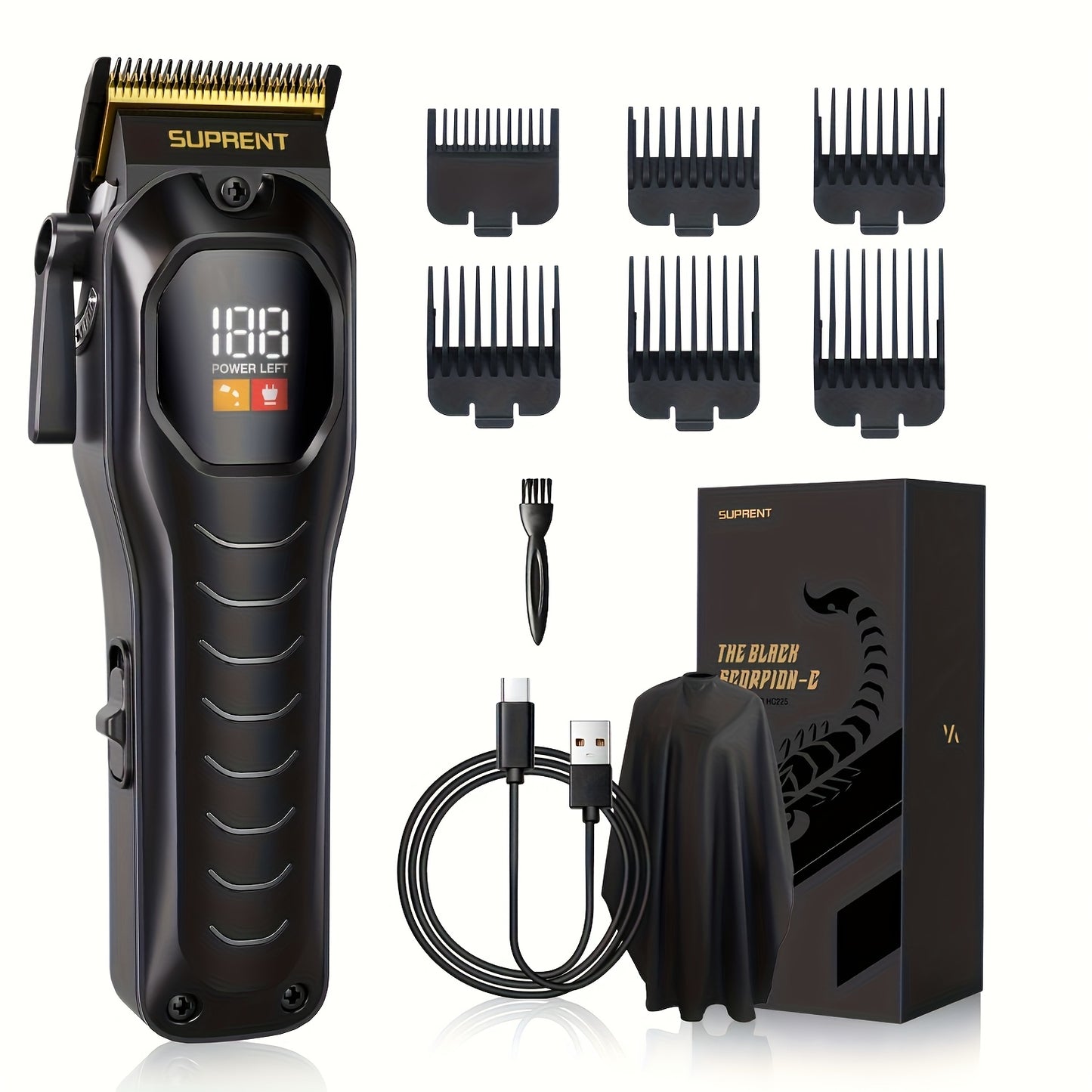 Hair Clippers & Beard Trimmer Set for Men - SUPRENT Professional Cordless Grooming Kit with T-Blade Trimmer, 6000RPM Quiet Motor, LED Display, 6 Guide Combs, Type-C Charging, Home & Barber Use
