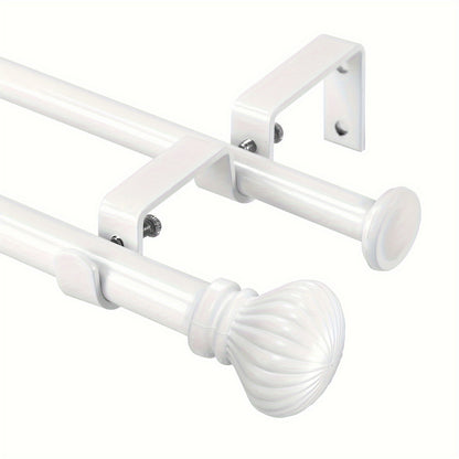 Double Curtain Rod Set Adjustable with Fluted Ball Finials Double Brackets 4 Colors 2 Sizes Window Curtain Hardware