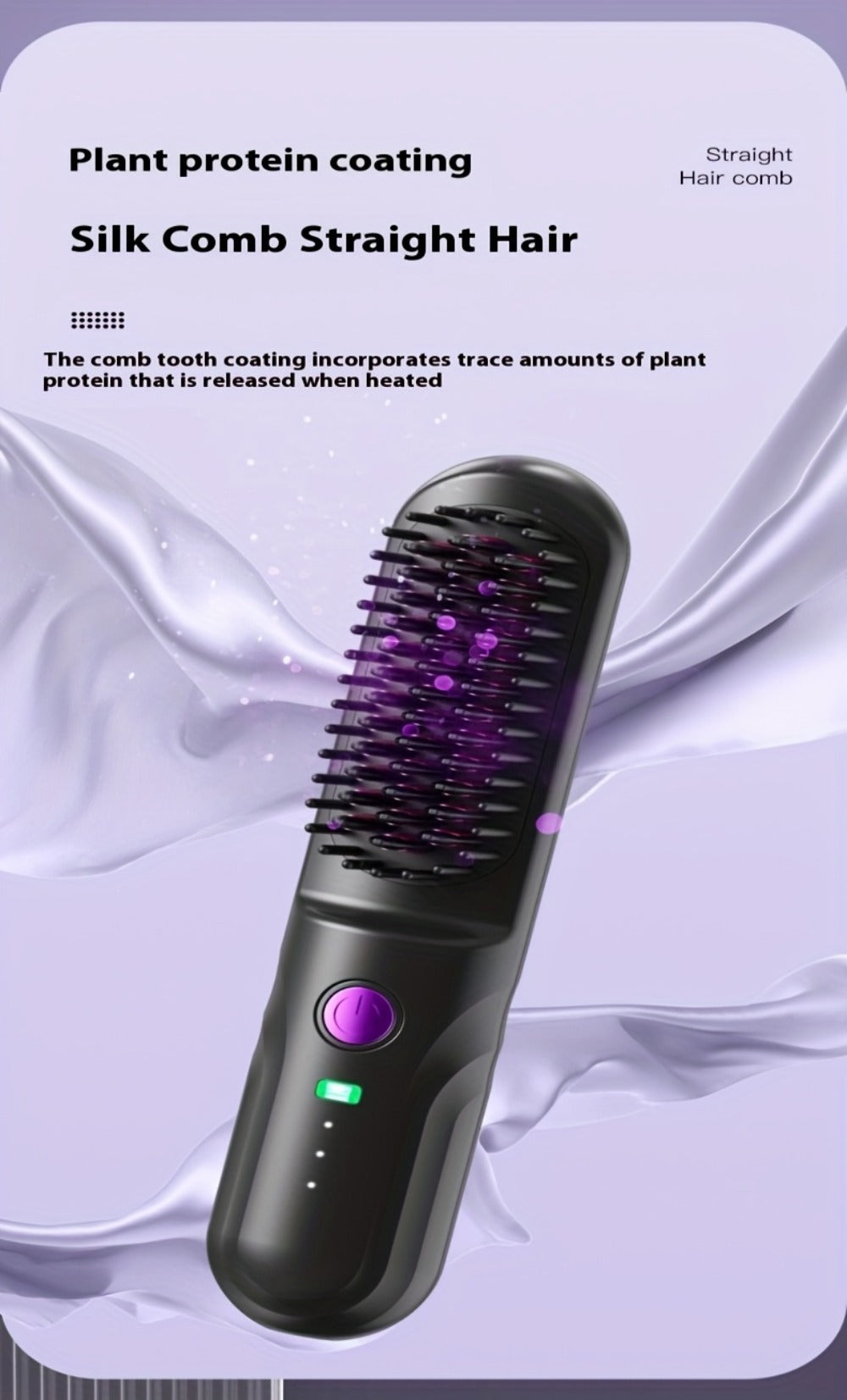 Wireless Hair Straightener Comb - Portable Cordless Straightening Brush with 3-Min Fast Heat, 3 Temp Settings 170-190°C, Negative Ion Technology, 3D Comb Design, Lightweight Travel Hair Straightener