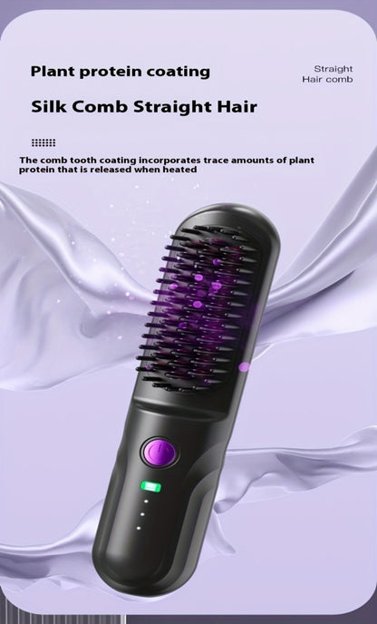 Wireless Hair Straightener Comb - Portable Cordless Straightening Brush with 3-Min Fast Heat, 3 Temp Settings 170-190°C, Negative Ion Technology, 3D Comb Design, Lightweight Travel Hair Straightener