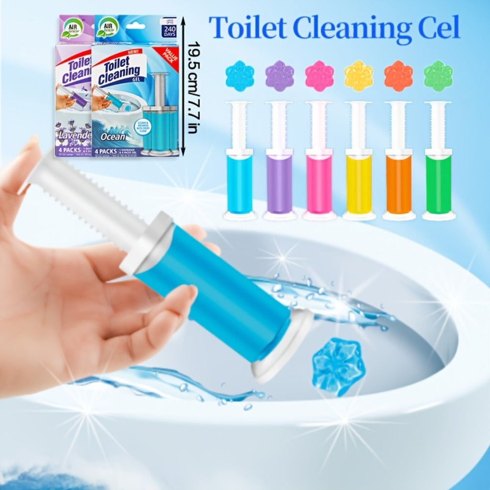 Toilet Cleaning Gel Stamp with Dispenser, Toilet Bowl Freshener & Cleaner Gel Stamps Prevent Scale & Toilet Ring, 6 Scents – Ocean, Lavender, Floral, Peach, Lemon, Pine – 4 Pcs or 8 Pcs Pack