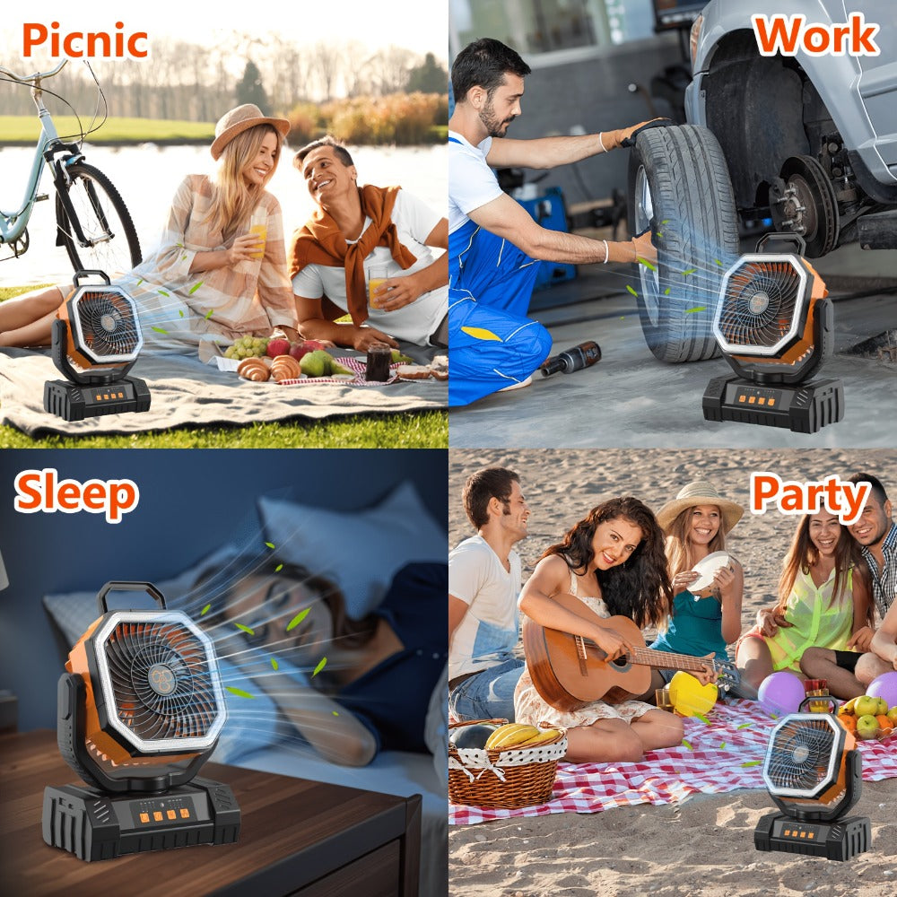 Camping Fan 20000mAh with LED Lantern and Remote Control, 4-Speed 90° Oscillation 1-8H Timer, 59-Hour Battery Life Power Bank Fan with Hook for Tent, Hiking, Outdoor and Indoor Use