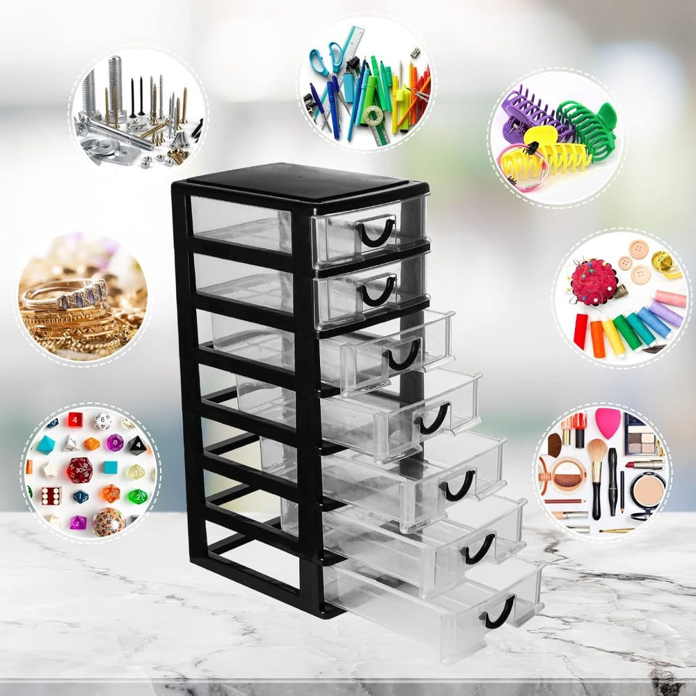 7-Drawer Desktop Organizer Clear Front Drawers Heavy-Duty Plastic Storage Box for Home Office, Jewelry, Craft & Small Parts – Space-Saving Compact Design