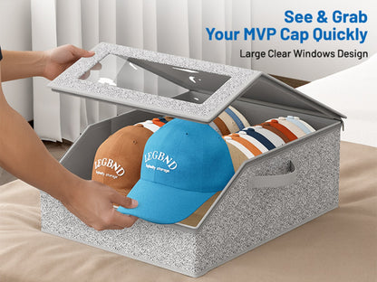 Baseball Cap Organizer for Closet – Large Hat Storage Box Holds 24 Ball Caps | Clear Window, Dustproof, Cardboard Inserts | Hat Rack Holder for Men & Women Bedroom Closet & Car