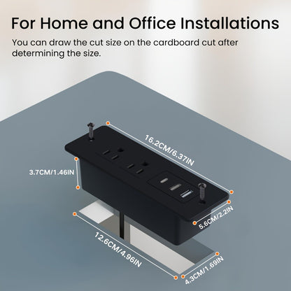 Recessed Power Strip Flush Mount Desk Outlet with USB-C & USB-A Ports In-Desk Power Grommet for Conference Room Office Table Furniture 1.5m Cord