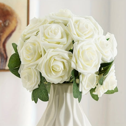 White Artificial Roses with Stem 50pcs – Realistic Fake Silk Rose Flowers for Wedding Bouquets, Centerpieces, Home Decor & DIY Floral Arrangements