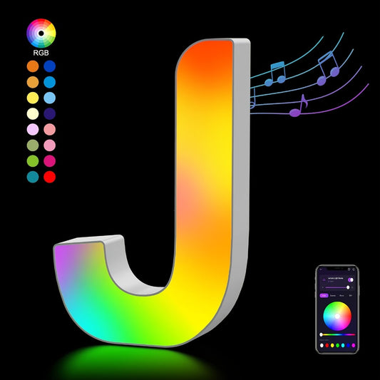 LED Letter Lights Music Sync - Colorful Flashing Marquee Alphabet Lights for Room Decor, Party, Bedroom, Festival & Camping, Numbers 0-9 & A-Z & Symbols Available, Night Light Wall Decoration