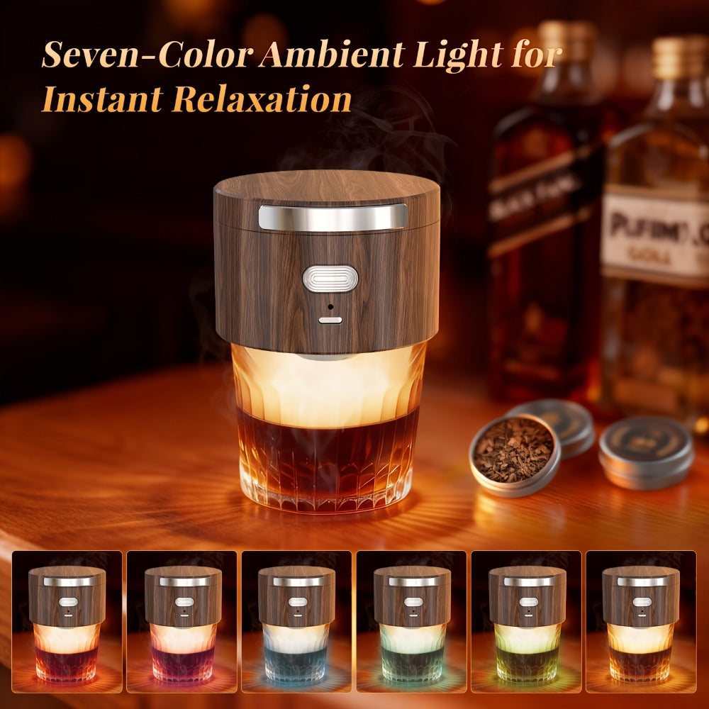 Electric Cocktail Smoker Kit with 6 Wood Chips – Flame-Free USB Rechargeable Whiskey Smoker for Tumblers & Wine Glasses, Gift for Men Dad Husband
