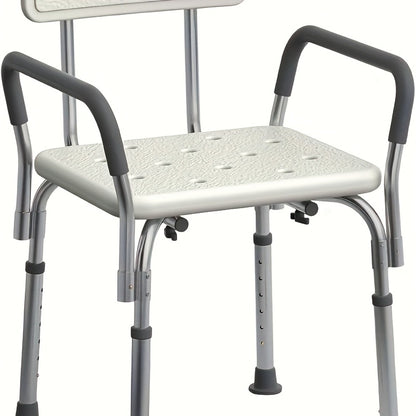 Shower Chair with Padded Armrests & Back - Heavy Duty Bath Seat 350 lb Capacity, Adjustable Height, Non-Slip Base, Lightweight Aluminum Frame for Elderly, Seniors & Disabled
