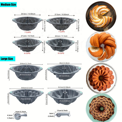 Silicone Bundt Cake Pan Set 9-Piece, Nonstick Fluted Hollow Cake Molds in Crown Nest Spiral Braided Shapes, Easy Release Silicone Baking Molds for Cakes Brownies Flan Meatloaf, Light Gray