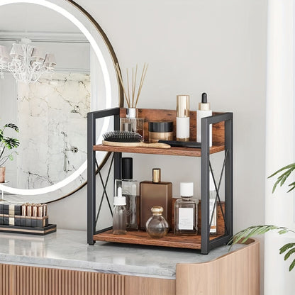 Countertop Spice Rack Organizer Wood Kitchen Counter Shelf for Spices Coffee Seasoning - Freestanding No Install Storage Rack for Kitchen Bathroom Vanity Cosmetics Organization
