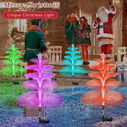 Solar Christmas Tree Lights Fiber Optic Star, 7-Color LED IP65 Waterproof Garden Stake Lights — 2 or 5 Layer Star for Lawn, Pathway, Patio & Holiday Decor | 2, 4 or 6 Pack