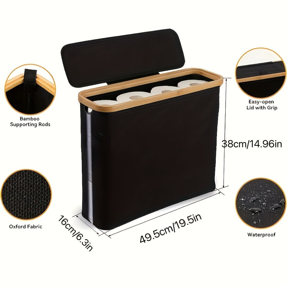 Bamboo Toilet Paper Holder Freestanding Bathroom Storage Organizer Holds 12 Rolls Tissue Roll Dispenser Modern Slim Design for Bathroom Bedroom Laundry Room Tissue Accessories Storage