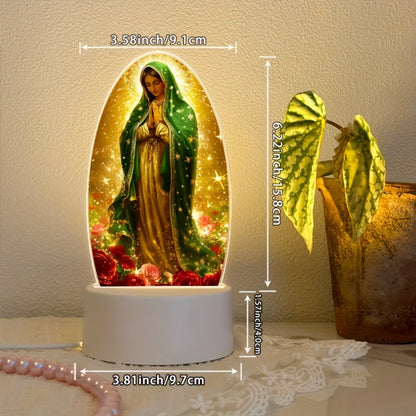 Guadalupe Prayer Light with Warm White LED & Switch Control - Virgin Mary Night Light for Christian Home Decor Baptism Worship Prayer Room Spiritual Gift New Home