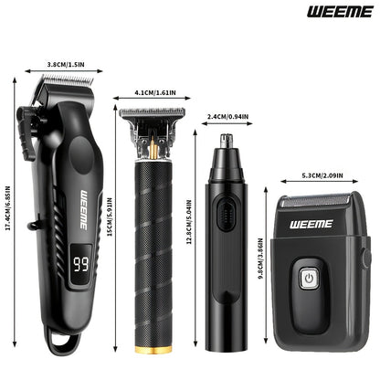 Men's Grooming Kit 4-Piece Set – USB Rechargeable Hair Clipper, Nose Trimmer, Electric Shaver & T9 Detailer with 8 Guide Combs, Professional Cordless Beard Trimmer Set for Men