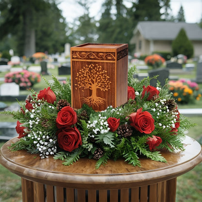 Cremation Urns for Human Ashes Adult – Wood Tree of Life Memorial Urn Box 200 Cu In for Men Women Child Burial Funeral Keepsake Holds Adult Ashes Fits Pets Cat Dog