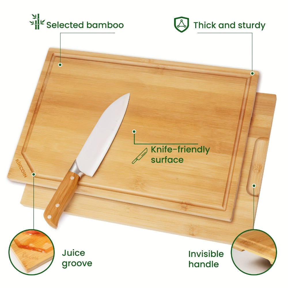 Bamboo Cutting Board Set 4-Piece Extra Large – Heavy Duty Chopping Boards with Juice Grooves for Meat, Vegetables & Cheese | Essential Kitchen Tools | Mother’s Day & Holiday Gift