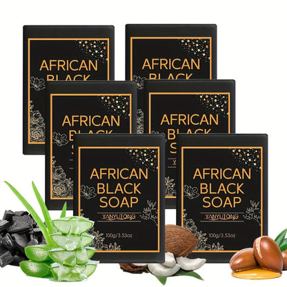 African Black Soap Bars – Moisturizing Body & Face Cleanser with Coconut Oil, Olive Oil & Shea Butter | Rich Foam Plant Extract Skin Care Soap for Daily Use