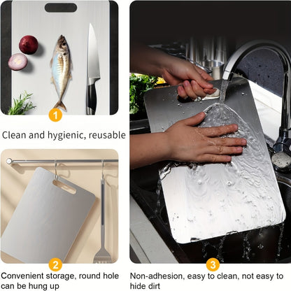 Stainless Steel Cutting Board Set of 3 – Durable BPA-Free Kitchen Cutting Boards, Rust-Resistant & Easy to Clean, Space-Saving Nested Design for Meat, Vegetables & Food Prep