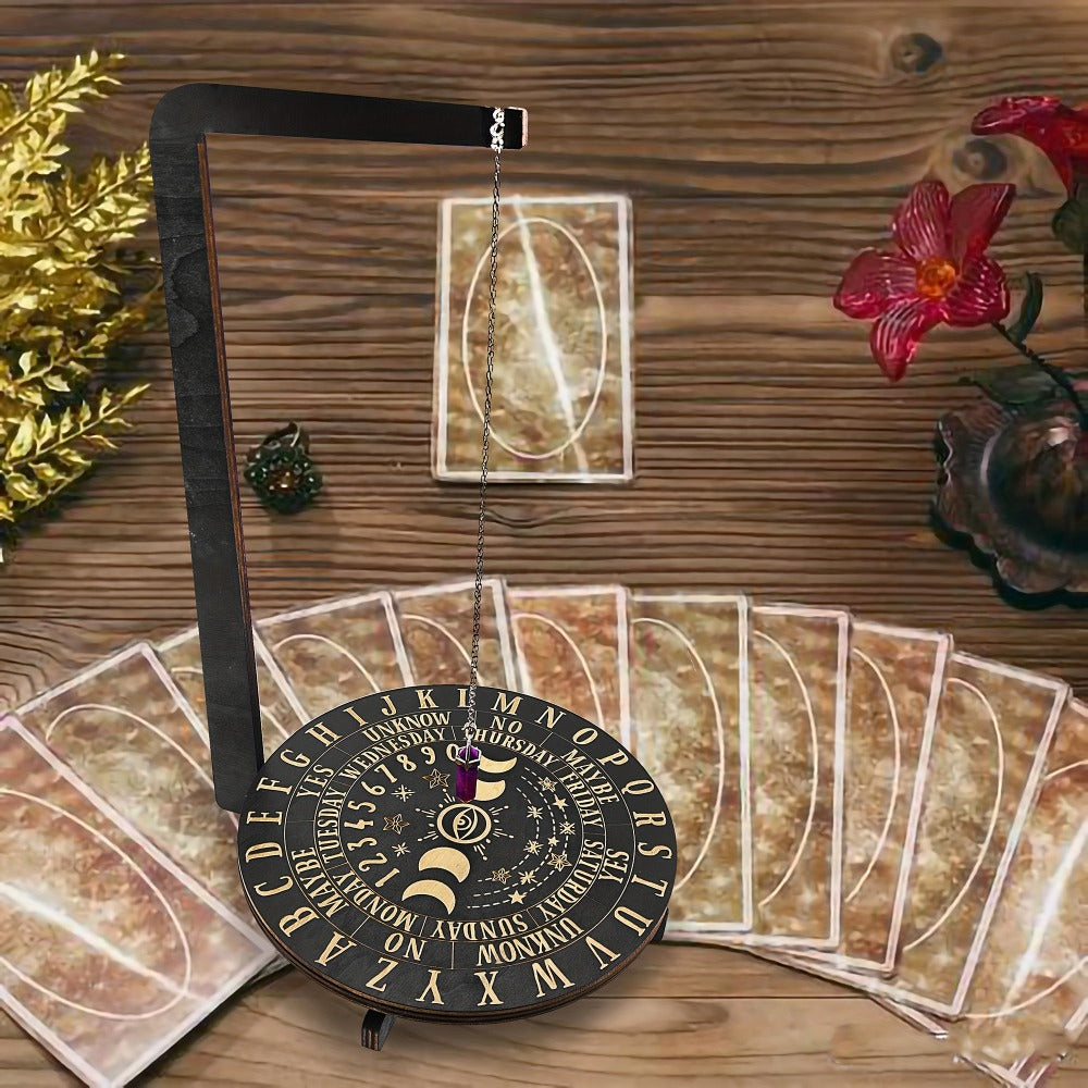 Wooden Pendulum Stand for Divination – Crystal Display Holder, Witchcraft Altar Decor, Meditation Ritual Necklace Organizer & Constellation Moon