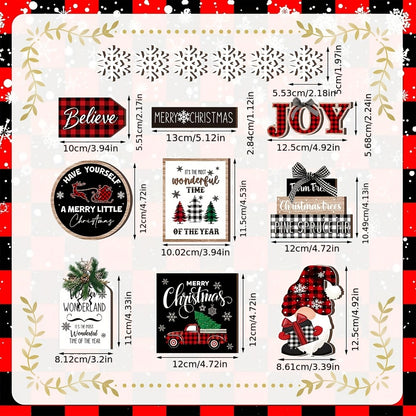 Tiered Tray Decor Set 15/20pcs Winter Christmas Farmhouse Wooden Signs - Buffalo Check Snowflakes Trees Dwarfs Trucks Valentine Easter Holiday Table Display Decorations