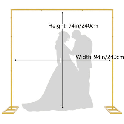 Backdrop Stand Heavy Duty Golden Adjustable Pipe Drape Kit Square Metal Arch Party Frame for Wedding Birthday Banquet Photo Booth