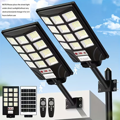 Solar Street Light Outdoor 400 LED – 6500K Waterproof Sensor Flood Light with Remote Control, Dusk to Dawn for Commercial Area, Parking Lot & Night Security Lighting (2 or 4 Pack)