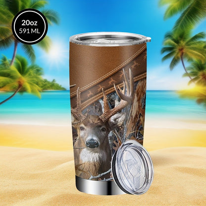 Stainless Steel Tumbler 20oz Forest Hunting Design Insulated Cup with Lid & Straw Travel Coffee Mug Hot Cold Drinks Camping Gift for Men Birthday Halloween
