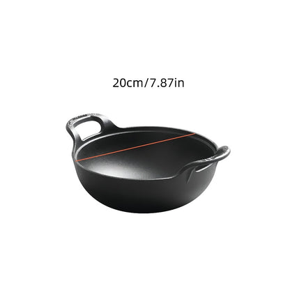Cast Iron Wok Skillet Non-Stick Deep Stir Fry Pan with Dual Handles - Heavy Duty Uncoated Traditional Cooking Pot Multi-Size 9.84 10.62 11.81 12.59 Inch for Home Outdoor Grilling Baking