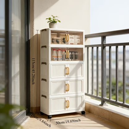 Foldable Stackable Plastic Storage Box with Lid and Wheels 19in Large Folding Locker Container 1 3 or 5 Layer for Wardrobe Bathroom Home Office Dormitory Organization