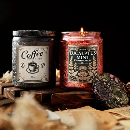 Scented Soy Wax Candle 8oz – Luxury Glass Bottle with Ribbon, Single-Wick Oval Jar, 12+ Hour Burn, Rose Sandalwood, Eucalyptus Mint & Coffee Bliss Fragrances, Perfect Gift for Her, Valentine's Day & Home Decor