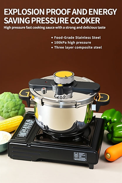Pressure Cooker Stainless Steel with One-Twist Lock Lid – Heavy-Duty Induction & Gas Compatible Stew Pot in 1.32gal, 1.59gal & 2.11gal, Dishwasher Safe Family Soup Cooker for Daily Cooking