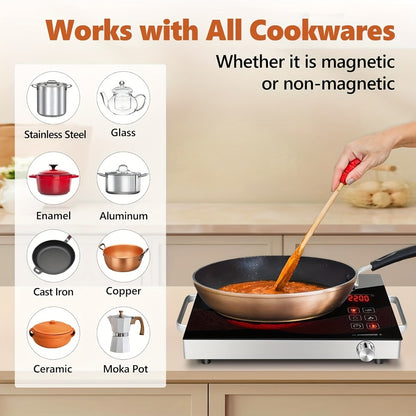 Portable Electric Induction Cooktop 2200W Ceramic Infrared Hot Plate with Adjustable Temperature & Dual Touch Rotation Control – Single Burner Electric Stove for Home Dorm Cooking